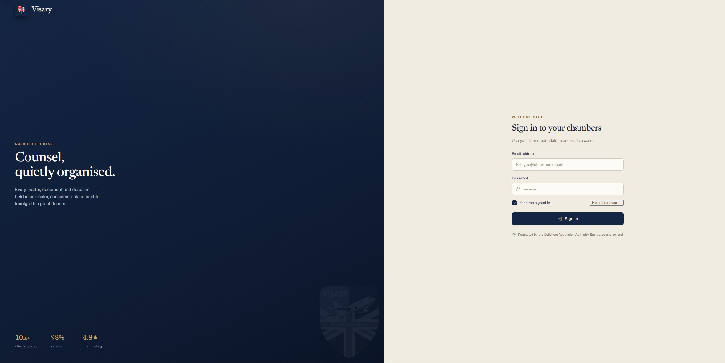 Visary Solicitor Portal — case management dashboard